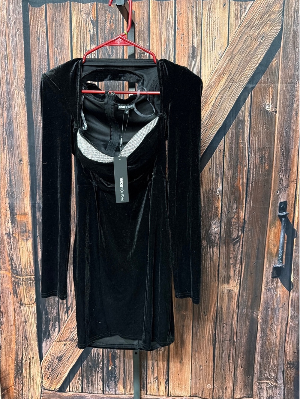 Fashion Nova Black Velvet Dress with Rhinestone Detail Size M